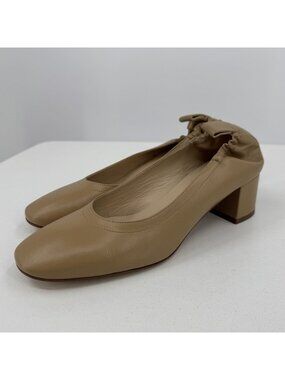 Everlane Italian Leather Day Heel Light Taupe 9 Womens Elastic Back Block Heel